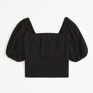 Abercrombie & Fitch Black Puff Sleeve Crepe Square-neck Top